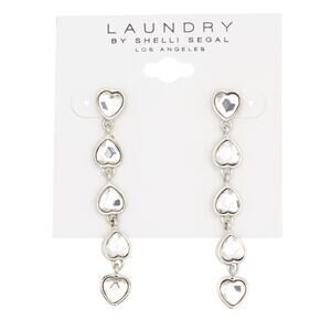 Laundry by Shelli Segal Silver Rhinestone Heart Dangle Earrings